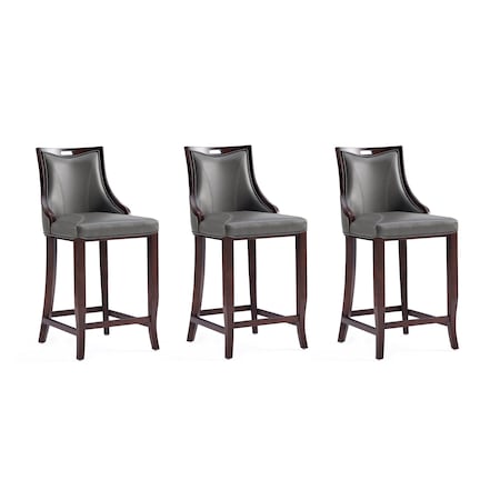 Manhattan Comfort Emperor Faux Leather Barstool in Pebble Grey- Set of 3 3-BS008-PE